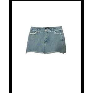 Ego Womens Light Wash Distressed Denim Mini Skirt Frayed Logo Y2K Size 6